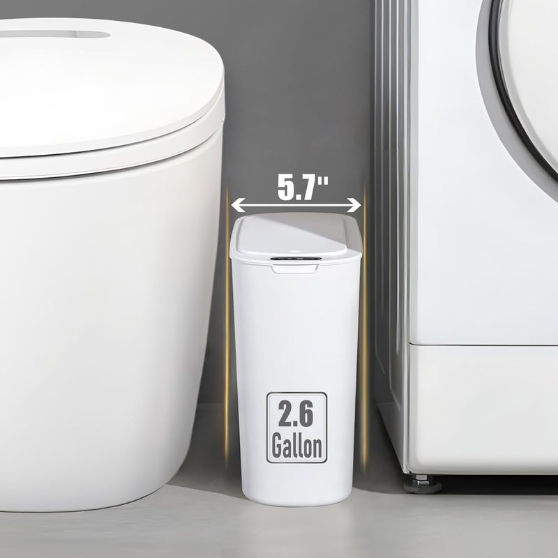 TIPGO Automatic Motion Sensor Bathroom Trash Can with Lid, 2.6 Gallon Touchless Trash Bin, Smart Garbage Can Plastic Slim Wastebasket for Bedroom, Office, Dorm (White) - Image 5